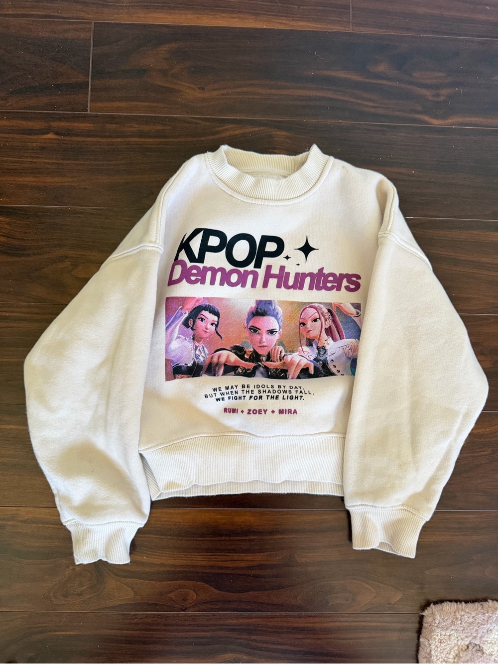 Zara Cream KPOP Demon Hunters Graphic Sweatshirt with Purple Print